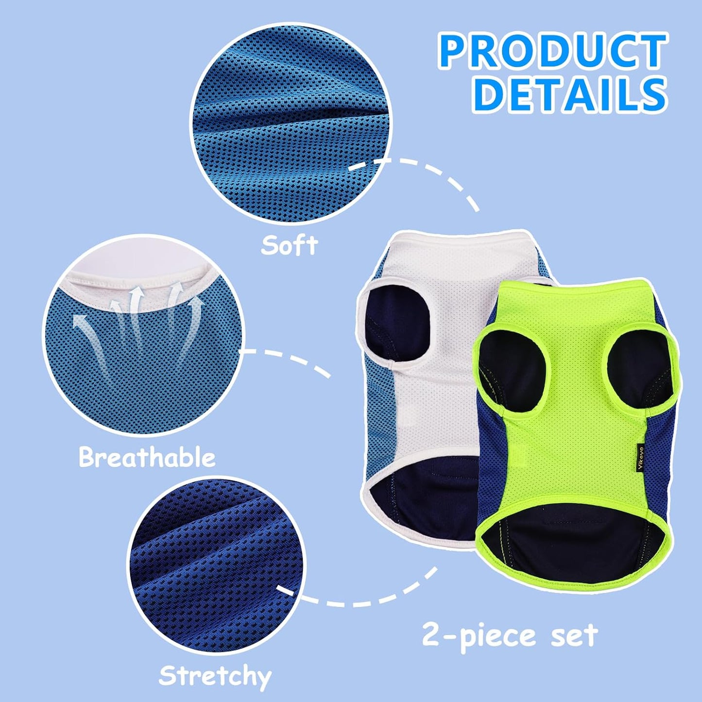 2-Pack Quick-Dry Dog Vests for Summer - Reflective Strip Sleeveless T-Shirts for Boys and Girls, Breathable Cat Tank Tops, Pet Apparel (Blue and Turquoise, XS)