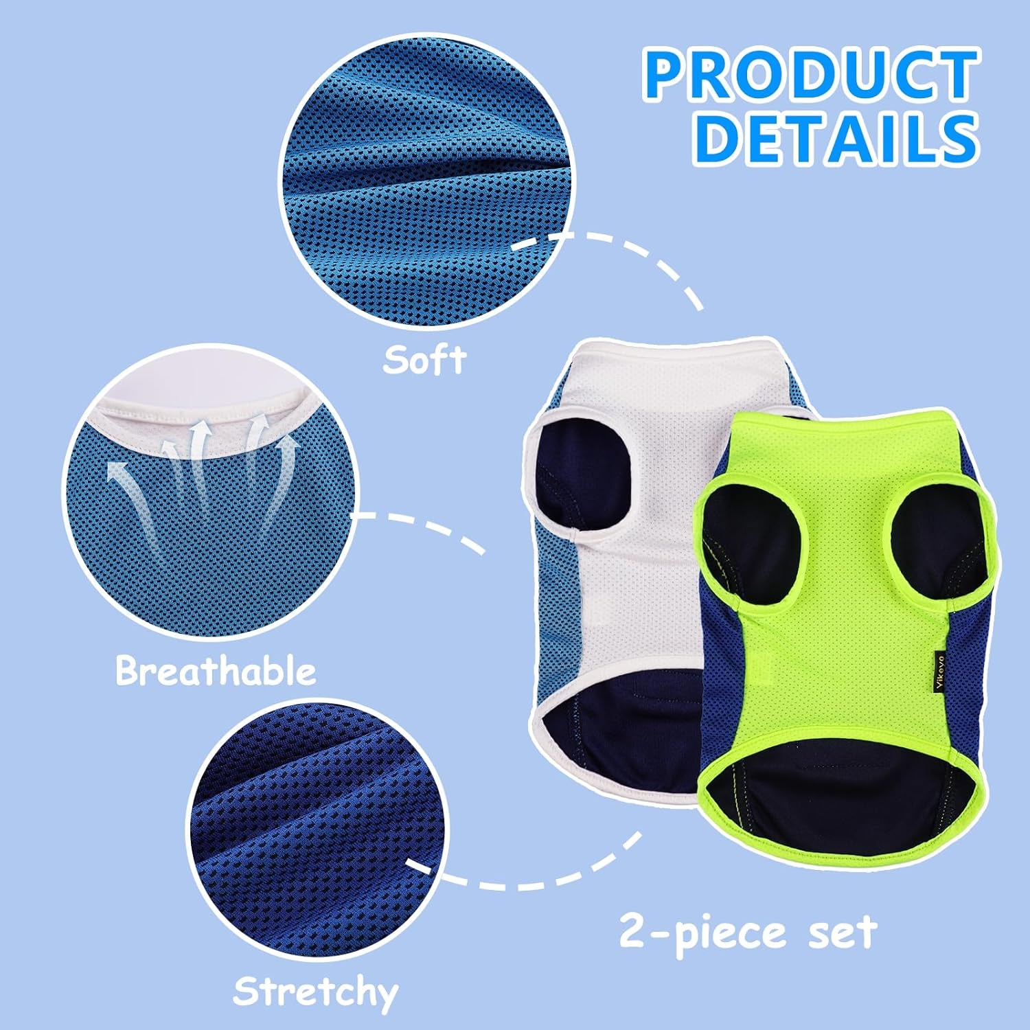 2-Pack Quick-Dry Dog Vests for Summer - Reflective Strip Sleeveless T-Shirts for Boys and Girls, Breathable Cat Tank Tops, Pet Apparel (Blue and Turquoise, XS)